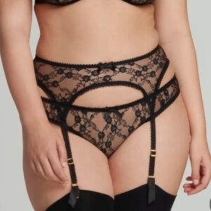 Agent Provocateur Laily Black Lace Suspender Belt Sheer Floral Mesh Garter
